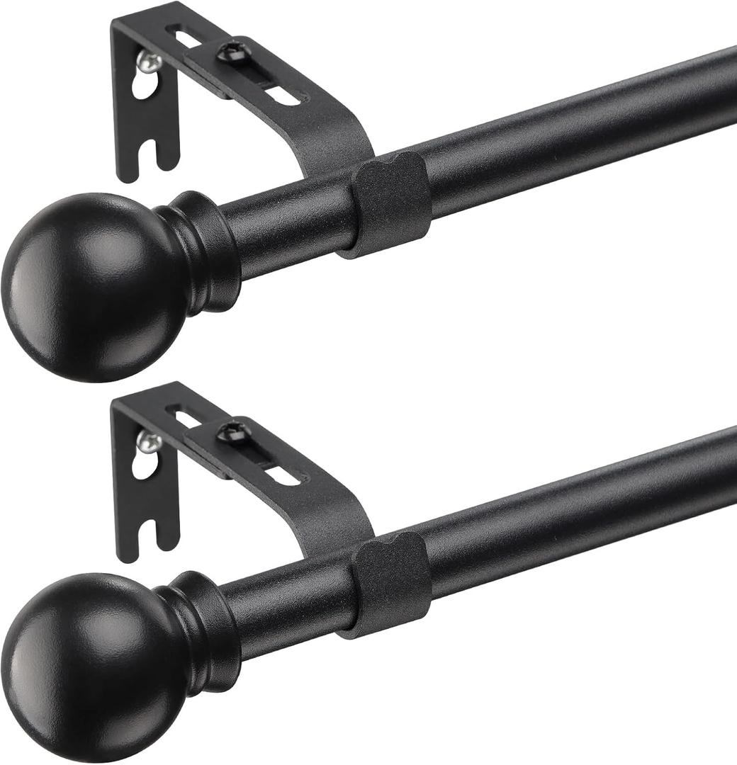 BsBsBest Curtain Rods 2 Pack for Windows 28 to 50 Inch 5/8 Inch Small Curtain Rods Balck Adjustable Renter Friendly Curtain Rod for Bedroom Windows Drapery Rods With Brackets