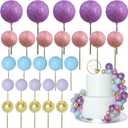 ASTARON 50 Pcs Ball Cake Topper Sticks Mini Balloons for Cake Decorating Supplies Foam Balls Cake decorations for Party Cake Birthday Cake Toppers Decorations (PinkPurpleBlue)