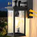 EDISHINE Outdoor Wall Light with GFCI Outlet, Motion Sensor Exterior Lighting Fixture with Water Ripple Glass, Waterproof Dusk to Dawn Outdoor Wall Sconce for Porch Front Door Garage Patio