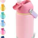 Kerilyn 12oz Insulated Water Bottle, Stainless Steel Insulated Kids Water Bottle, Toddler Cup with Straws Leak-Proof, Kids Water Bottles for School Boys Girls, BPA Free, Charm Pink