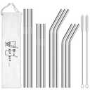 Hiware 5 Pack Reusable Stainless Steel Metal Straws with Case - Long Drinking Straws for 30 oz and 20 oz Tumblers Dishwasher Safe - 2 Cleaning Brushes Included