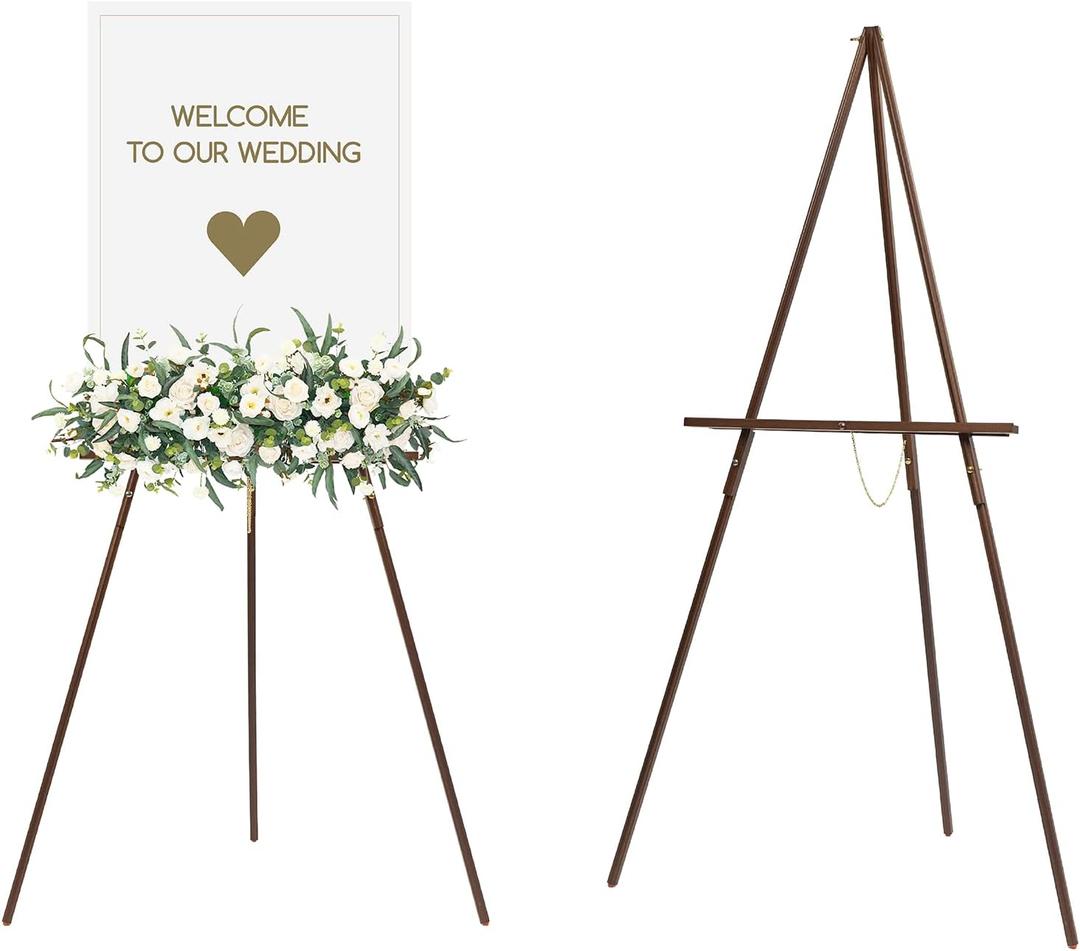 MEEDEN Beech Wood Display Wedding Easel Stand, Max Height 64'' Holds Up to 40"/ 11lb, Walnut Wooden A-Frame Tripod Studio Artist Floor Easel for Wedding Sign, Poster, Canvas, Show, Presenting