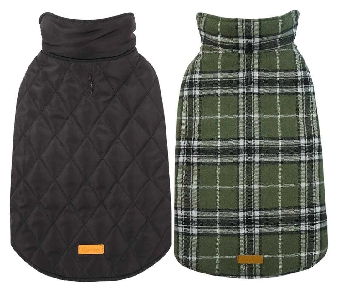 Kuoser Waterproof Dog Coat, Reversible Dog Jacket for Medium Dogs, Adjustable Durable Doggie Winter Coat Warm Puppy Cold Weather Apparel from Small to Large Breed, Green M