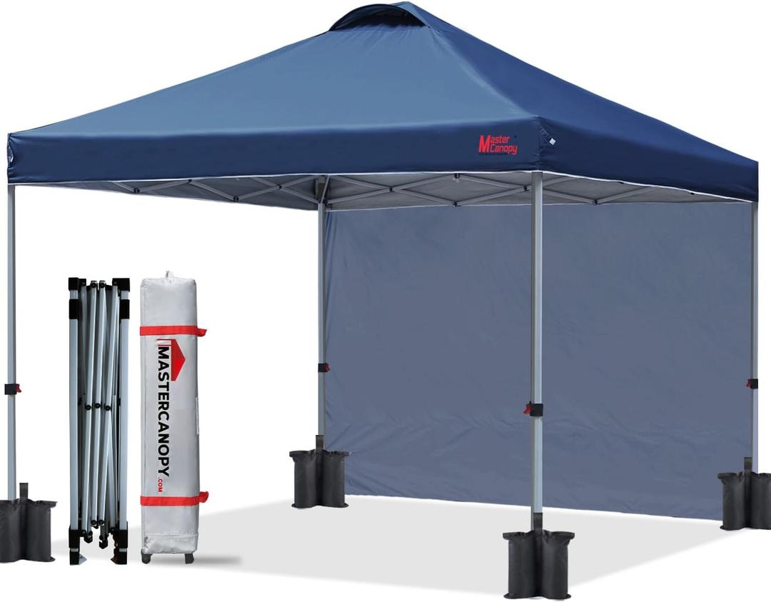 MASTERCANOPY Durable Pop-up Canopy Tent with 1 Sidewall (8'x8',Navy Blue) (8x8)