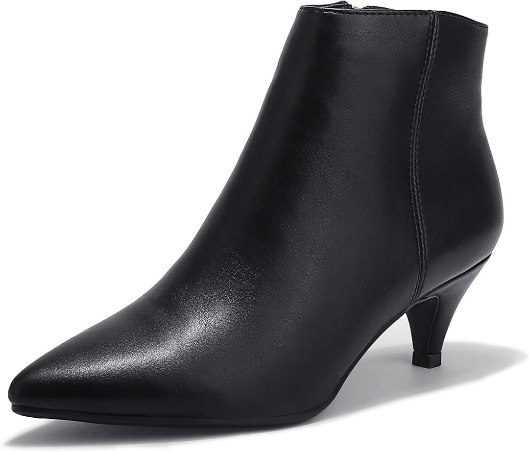 IDIFU Women Booties Low Kitten Heel Ankle Boots Pointed Toe Short Boots Dress Sexy Shoes
