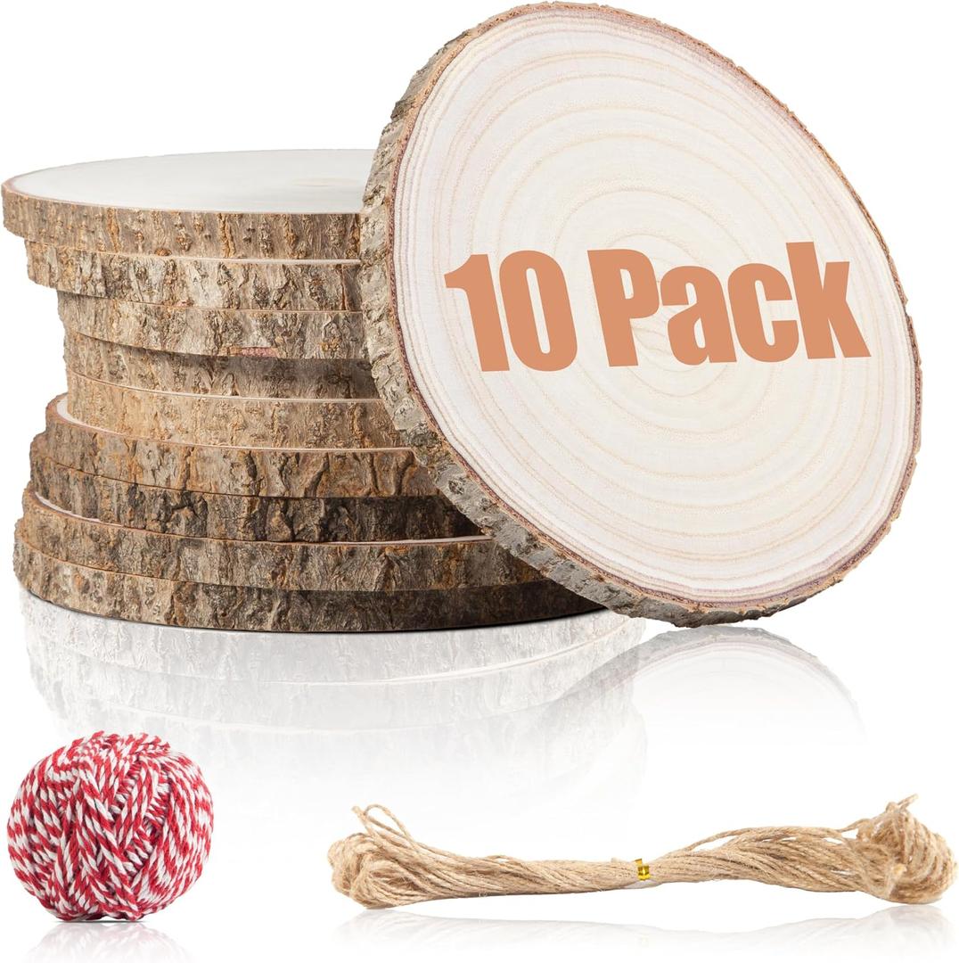 10 Pcs Natural Paulownia Wood Slices 8-9 Inches, Unfinished Wooden Rounds for Table Centerpieces, DIY Crafts & Wedding Decor