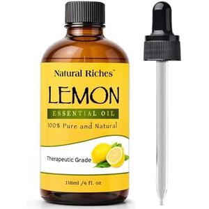 Natural Riches Lemon Essential Oil, Therapeutic Grade, 100% Pure and Natural - Premium Therapeutic Grade with Glass Dropper, 4 Ounces