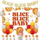 Pizza Themed Baby Shower Decorations Slice Slice Baby Banner Backdrop Cake Toppers for Fast Food Pizza Party Time Decor Slice Slice Baby Shower Supplies