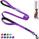6 Foot Purple Dog Leashes for Large Medium and Small Breed Dogs That Pull,Reflective Nylon Heavy Duty Dog Leash with 2 Comfortable Padded Traffic Handles and Car Seat Belt for Walking and Training