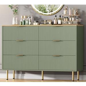 GAOMON 6 Drawer Dresser for Bedroom Chest of Drawers, 47" Wide Fluted Dresser with Drawers, Modern Wooden Double Dressers with Metal Handles for Living Room, Hallway