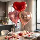 2 x 18 Inch Champagne & Pink & Red Heart Balloons, 24 Pcs Valentine's Day Foil Heart Shaped Balloons Decoration for Romantic Valentines Wedding Bridal Shower Engagement Valentine's Day Party