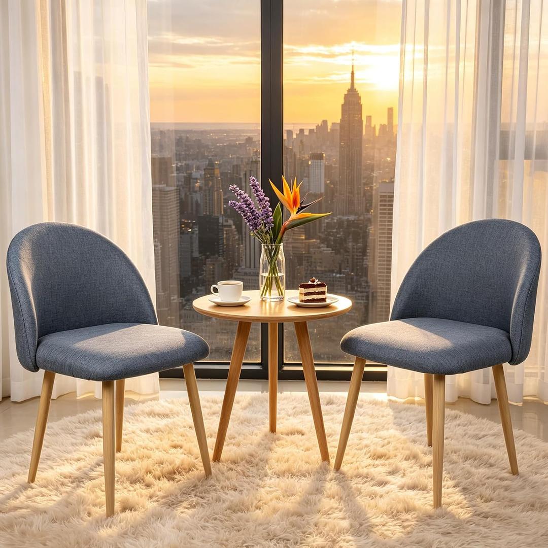 Lightdot Dining Chairs Set of 2 Modern Linen Fabric Upholstered Side Chairs Light Gray Dining Chairs Set of 2, Linen Fabric Upholstered Side Chairs, Ergonomic Curved Backrest with Wood‑Grain Metal Legs