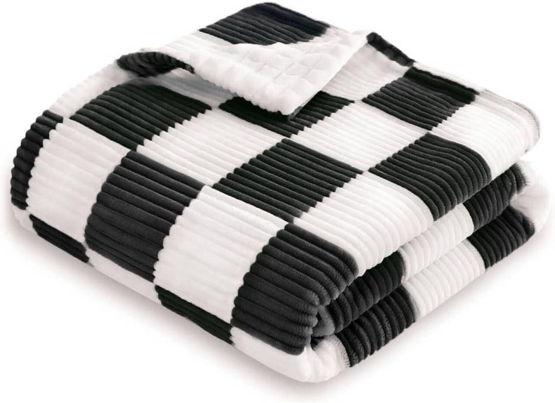 HOMRITAR Black and White Baby Blanket for Boys Ultra Soft Warm Lightweight Toddler Blanket with High Contrast Checkered, 3D Double Layer Fleece for Newborn Visual Touch Sensory 30x40 Inch