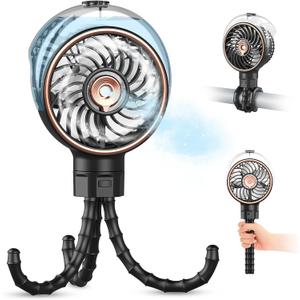 Ausic Stroller Fan with Mist, 100ml Misting Portable Fan for Stroller, Safe Baby Fans with Detachable Tripod, Baby Essentials, Clip on Fans for Crib, Treadmill, Car Seat, Outdoor, Beach, Golf Cart