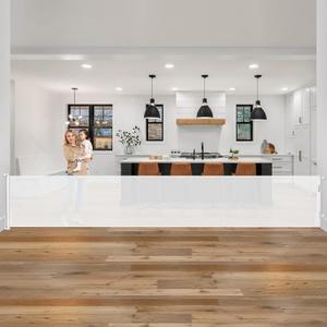 185 Inch Wide Retractable Baby Gates Outdoor Retractable Dog Gate Indoor Extra Long Baby Gate Retractable Pet Gate, Dog Gates for The House Extra Large Pet Gate, Child Gates for Wide Openings, White