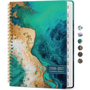 Planner 2026-2027, Academic Monthly and Weekly Calendar Planner for Women, July 2026 - June 2027, Hardcover Pretty Agenda Planner Book with Tabs, Spiral Daily Organizer for School Office Home Supplies, 6.3" x 8.5" - Emerald Shores