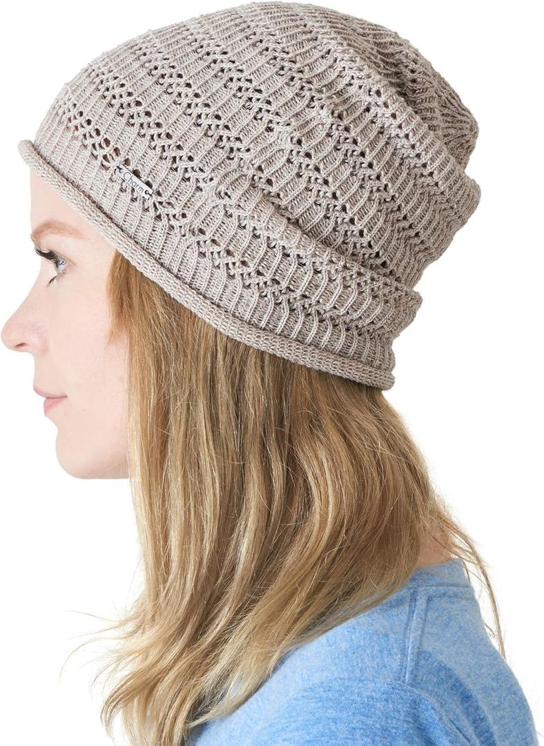 CHARM Linen Summer Beanie for Men - Womens Sweat Wicking Knit Japanese Hat Hipster Cap (One Size, Beige)