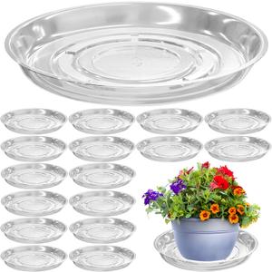 16 Packs 14 Inches Large Clear Plant Saucers for Indoor Outdoor Use Heavy Duty Plastic Plant Trays for Planter Bulk Flower Pot Drip Trays to Catch Water, 4 to 20 Inch