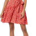 Eliza J Women's V Neck Flutter Sleeve Fit and Flare Dress (14, Red)