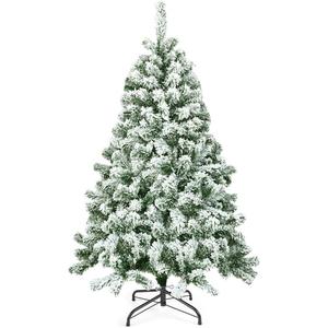 Goplus 4.5FT Snow Flocked Christmas Tree, Artificial Hinged Pine Tree with Premium PVC Needles & Solid Foldable Metal Stand, Unlit Xmas Tree for Home Outdoor Decoration (White)