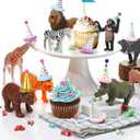 18 Pcs Jungle Animal Birthday Party Decorations Mini Birthday Hat Animal Figure Model Cake Toppers with Mini Hat for Birthday Party, Wild Animals Themed Party