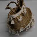 Tassel Macrame Woven Seagrass Belly Basket for Storage, Decoration, Laundry, Picnic, Plant Basin Cover, Groceries and Toy Storage (Large, Tassel) (Ivory White)