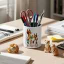 Tenceur Abstract Cat Leather Pen Holder Colorful Round Whimsical Pen Pencil Stand Makeup Brush Holder Desk Organizer Accessories for Women Cat Lovers(Classic)