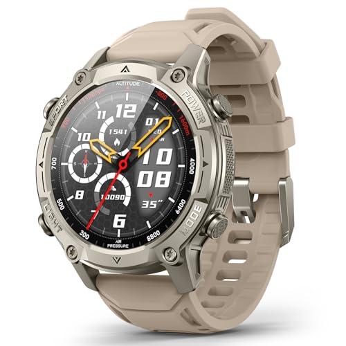 Smart Watch for Men, with GPS, Offline Maps, Heart Rate, Blood Oxygen, Stress, Sleep Monitor, 178 Sports Modes, 5ATM Waterproof Round Watch, 1.43-inch AMOLED Display, Compatible Android and iOS Khaki