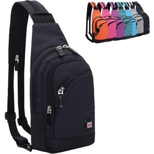 Piece Small Sling Bag for Women Mens Convertible Crossbody Backpack Shoulder, Chest Daypack with Zipper Strap for Hiking (Black)