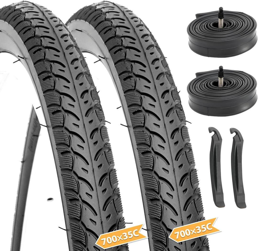 Hycline Road Bike Tires Set: 2-Pack 700x35C(37-622) Folding Replacement Puncture-Resistant Bicycle Tires and 2 Pcs 700x32-35C Inner Tubes Presta Valve with Tire Levers for City Commuter Road