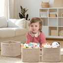 3 Pack Cube Storage Bin, 9x9x7 Cotton Rope Woven Baskets for Organizing Toys Clothes Towels, Square Gift Storage Baskets for Shelves, Nursery, Closet, Bathroom, Pantry (Jute)