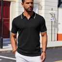 COOFANDY Mens Polo Shirts Short Sleeve Casual Knit Polo Shirt Vintage Golf T Shirts Old Money Tops (Black)