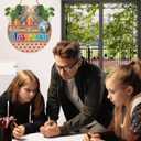 3D Classroom Door Sign,Welcome to Our Classroom Wreath,Teacher Door Sign,Welcome Back to School Decor Apple Book,First Day of School Wall Decoration for Kindergarten Preschool Playroom (Colourful & Light Brown)