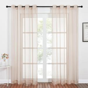NICETOWN Taupe Sheer Curtains 96 inches Long, Grommet Voile Textured Airy Sheer Window Treatments Elegant & Chic for Bedroom/Living Room, W54 x L96, 2 Panels