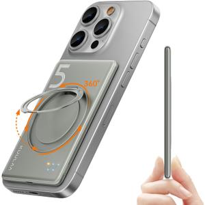 Kuulaa 5000mAh Magnetic Power Bank for iPhone 0.41in Slim Magsafe Battery Pack Wireless Portable Charger with Rotable Stand 20W PD USB C Output for iPhone 17/16/15/14/13/12 Series (Titanium)