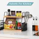 Bathroom Counter Organizer, 2-Tier Standing Storage Shelf with Basket, Wood Tray for Skincare Vanity Organizer, 14" x 6" x 13"