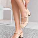 PiePieBuy Womens Slingback Chunky Heels Mary Jane Shoes Slip On Buckle Strap Dress Shoes Closed Round Toe Pumps (8, Beige)