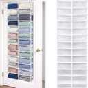 Over The Door Hoodie Organizer 26 Clear Pocket Sweatshirt Organizer with 3 Hooks Hanging Sweatshirt Hoodie Rack Holder Cabinet Behind The Doors for Dormitory Bedroom Closet Storage