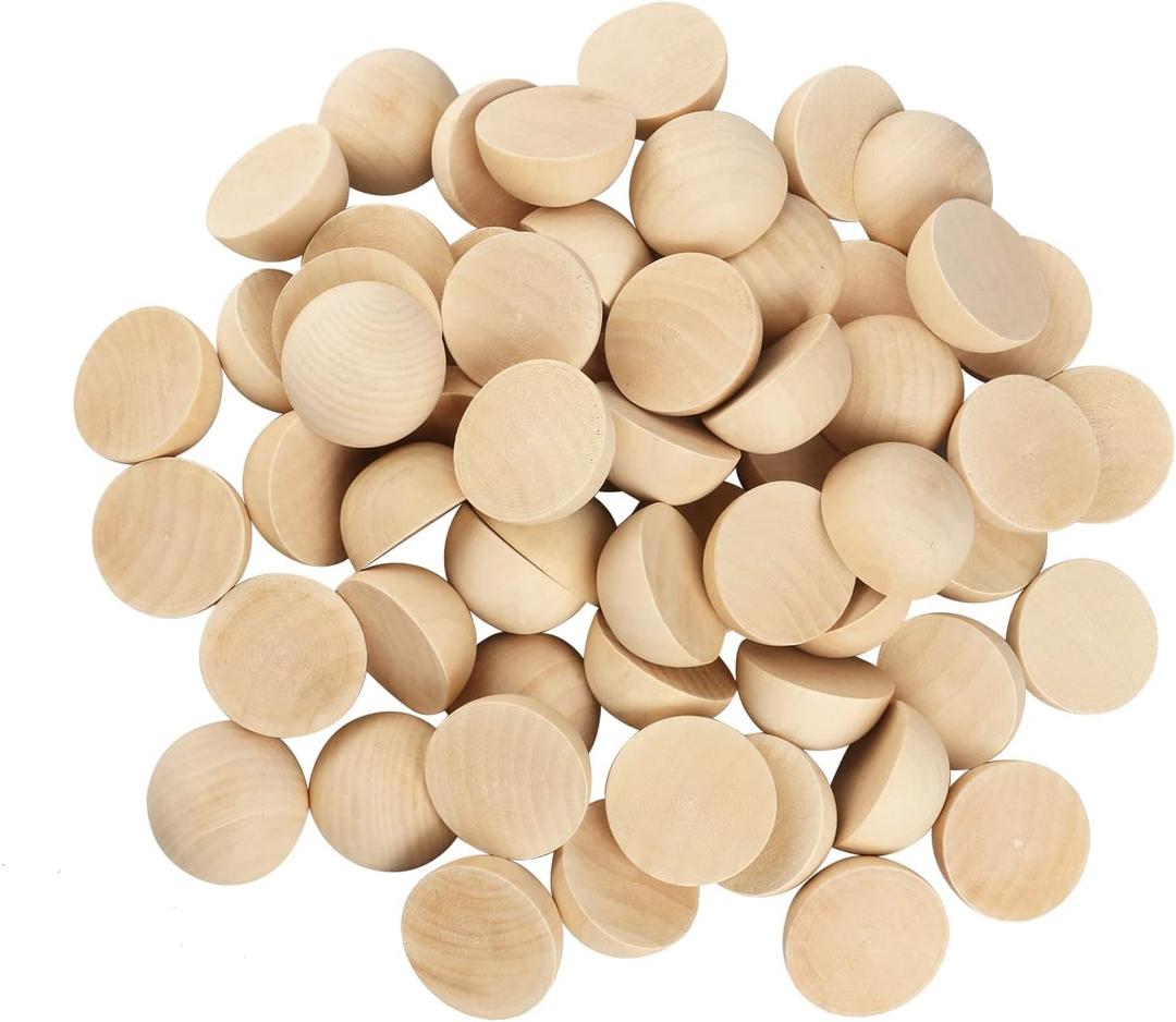 60 PCS 2 Inch Half Wood Balls, Split Wood Balls, Half Wooden Spheres, Half Round Balls, Suitable for Painting, Glass, Various Materials, DIY Jewelry Accessories and Craft Supplies, by GNIEMCKIN.