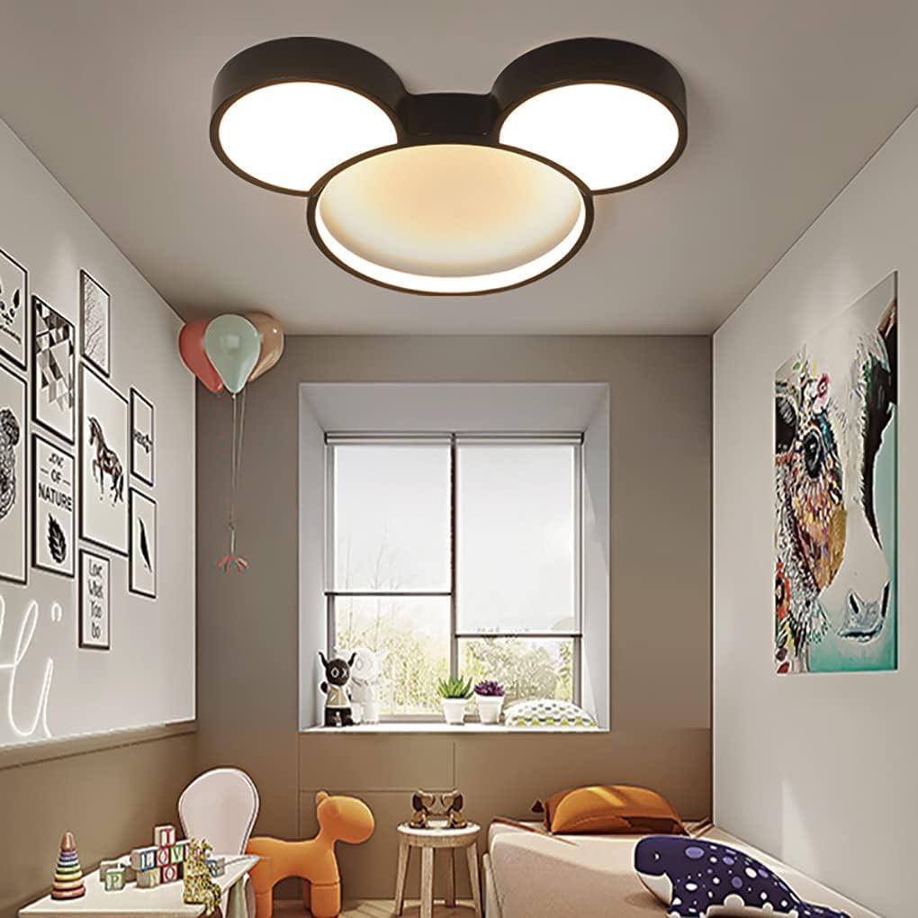 Modern LED Ceiling Light Acrylic Cartoon Mickey Mouse Flush Mount Light Stepless Dimming Fixtures for Kids, Girls, Children's, Boys Rooms and Bedroom