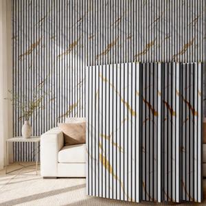 4 Pack 47.2" × 23.6" Wood Slat Acoustic Wall Panels, White Marble, 4PC