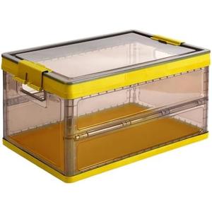 COAINNER Collapsible Storage Container with Lid and Latches, Clear Stackable Plastic Tote Bin with Handles for Clothes, Sweater, Blanket (Yellow, 12.8 Gal)