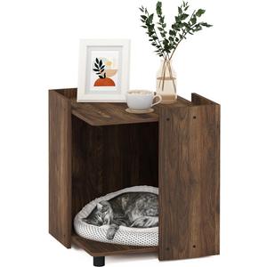 Furinno PELI Cat Litter Box Enclosure, 17" Square Hidden Litter Box Furniture with Open Storage, Wooden Pet House, Easy Assembly, for Living Room, Columbia Walnut