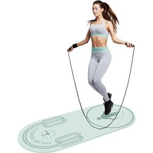 LERYG 8mm Jump Rope Mat Fitness Exercise Mat Durable, Non-Slip, Workout Mats with Jump Rope & Carrying Bag for Home Gym Flooring(55"x 24") (Green)