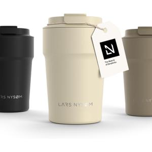LARS NYSM Thermo Coffee Mug to go 13oz | Travel Mug 0.38 Liter with Insulation | Leak Proof Stainless Steel Thermal Tumbler for Coffee and Tea on the Go (Almond Beige, 12.9oz)