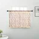 Farmhouse Cotton Linen Tier Curtain 15.7 Inch Long Elegant Floral Lace Window Valance Kitchen Bathroom Short Curtain, 1 Panel, Blooming Roses on Beige