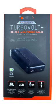Helix TurboVolt+ Black 20000 mAh Power Bank with USB-A and USB-C Ports ETHPB20N