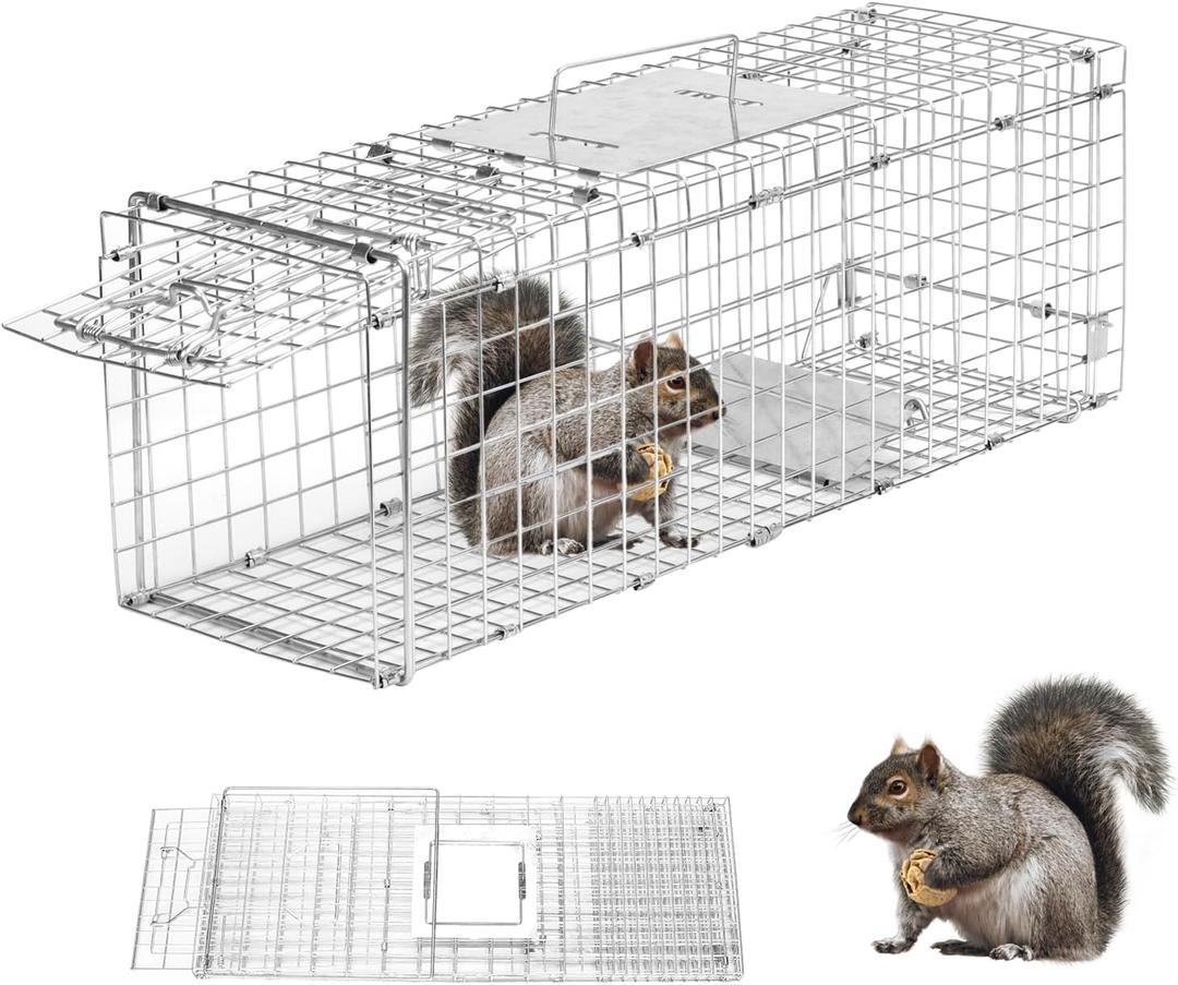 Animal Trap 24"x8"x7" Cage Trap, Heavy Duty Folding Raccoon Traps, Humane Cat Trap for Stray Cats,Rabbits,Squirrels,Outdoor Small Animal Trap,Humane Catch & Release