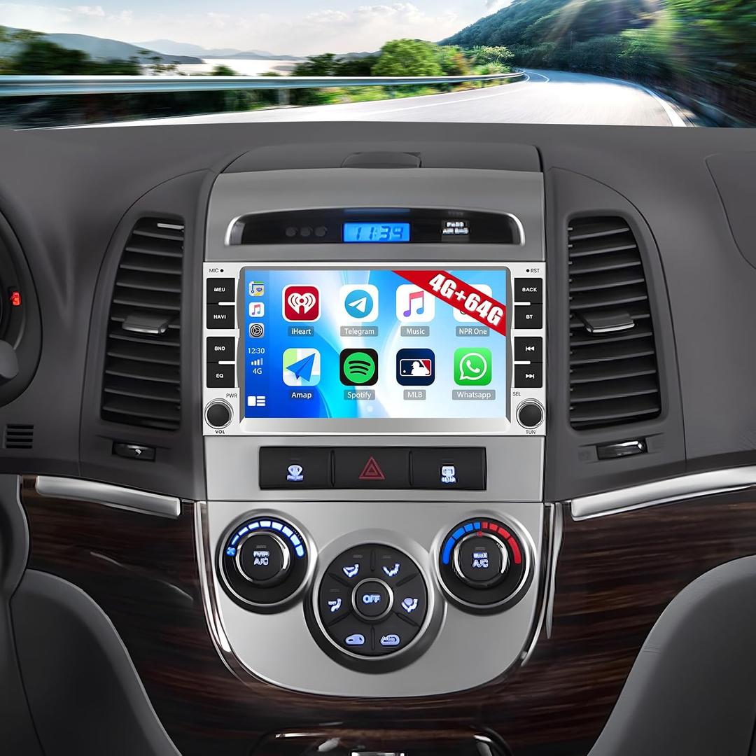 CAMECHO 4G+64G Car Radio Stereo for Hyundai Santa Fe 2006-2012, Wireless CarPlay Android Auto 7 Inch IPS Touch Screen Radio Android Head Unit with GPS Navigation WiFi Bluetooth FM RDS Radio