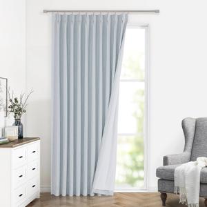 Vision Home Blue Fog Pinch Pleated Full Blackout Curtains Linen Blended Room Darkening Window Curtains 90 inch for Living Room Bedroom Thermal Insulated Pinch Pleat Drapes with Hooks 1 Panel 60"Wx90"L